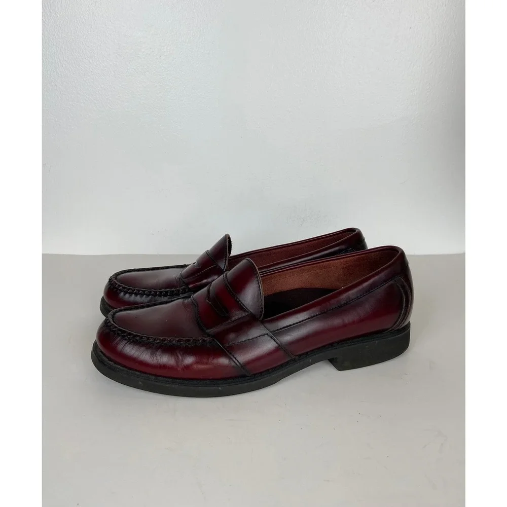 Rockport Men's Burgundy Leather Penny Loafers Size 9.5 N Peppy Classic Old Money